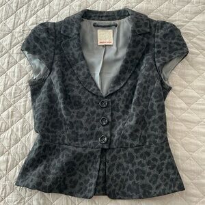 Rebecca Taylor Gray Leopard Print Peplum Top